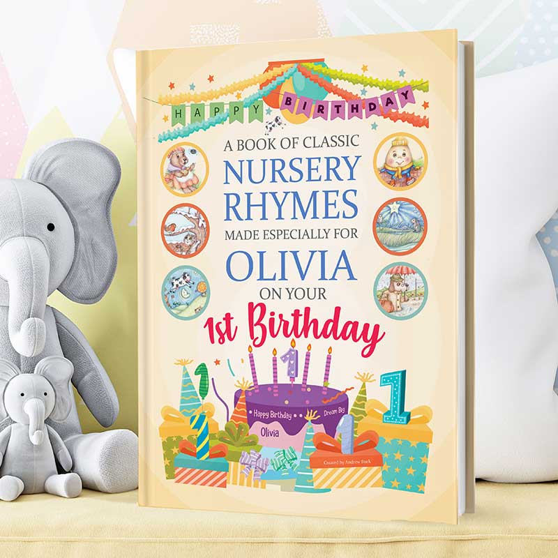 First birthday gift book of nursery rhymes personalised for baby