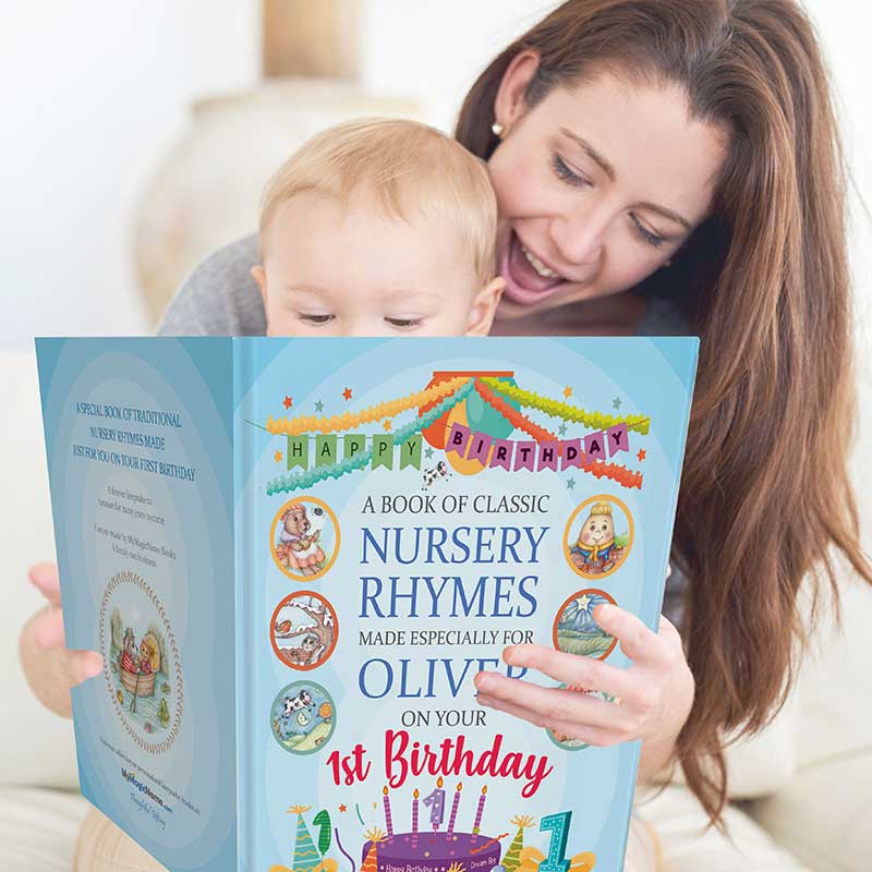 1st birthday present book of nursery rhymes personalised for baby