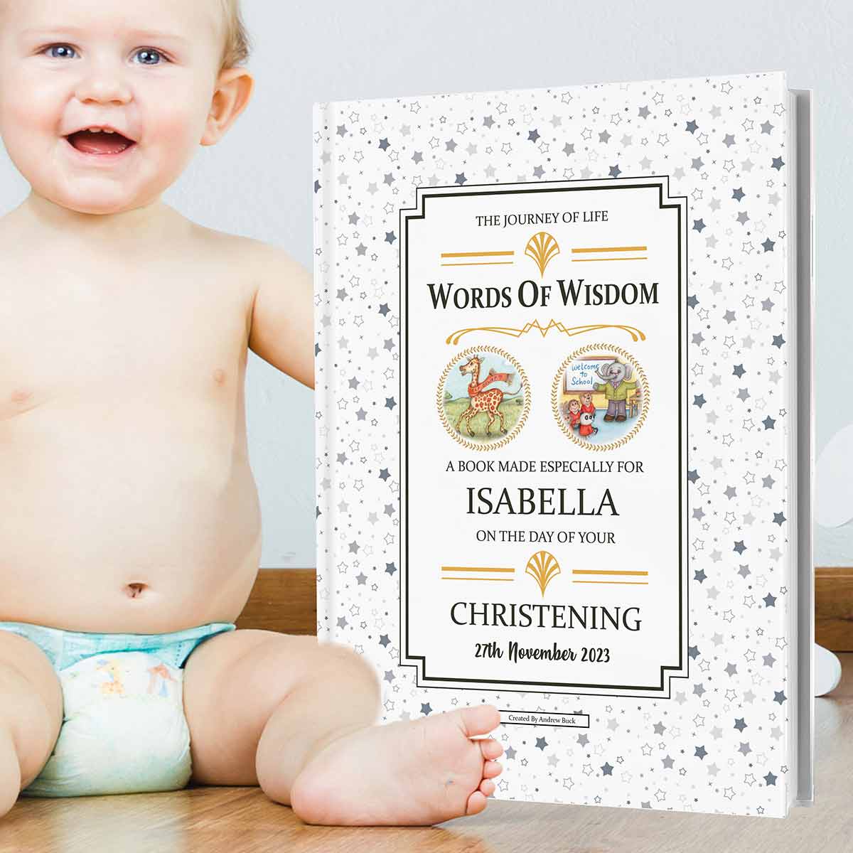 Unique Christening Keepsake Book of Words of Wisdom Personalised for Baby